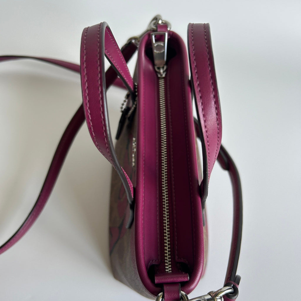 Coach City Mini Tote Brown Pink Bow Signature Canvas Leather Bag Good5