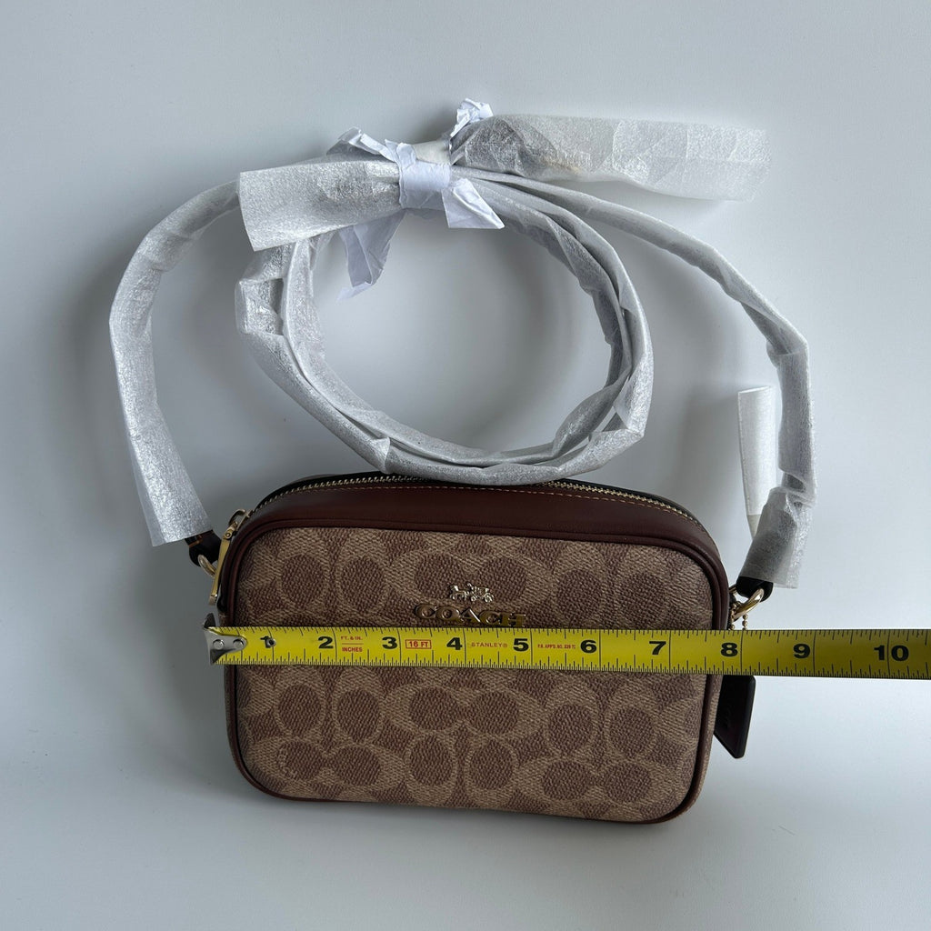 Coach Mini Jamie Tan Brown Signature Canvas Leather Camera Bag NEW6