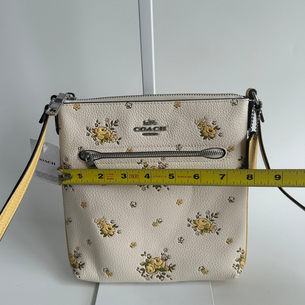 Coach Mini Rowan File Bag Chalk White Floral Pebbled Leather Crossbody NWT7