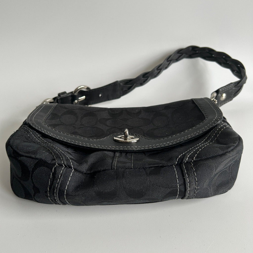 Coach Chelsea Black Signature Canvas Leather Shoulder Bag 11014 Good2