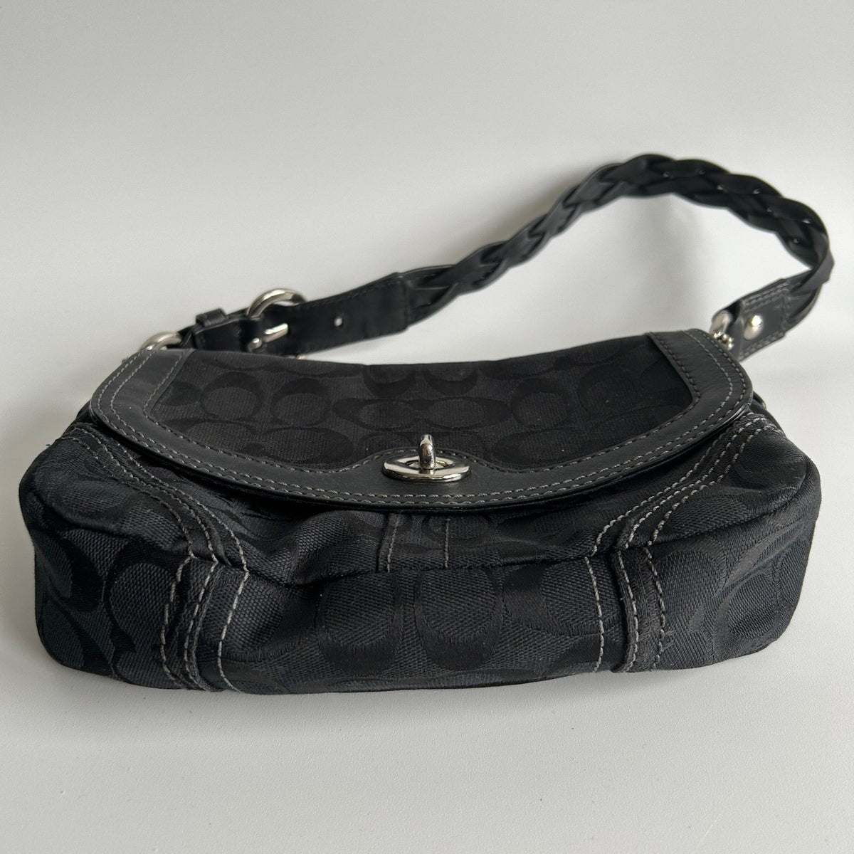 Coach Chelsea Black Signature Canvas Leather Shoulder Bag 11014 Good2