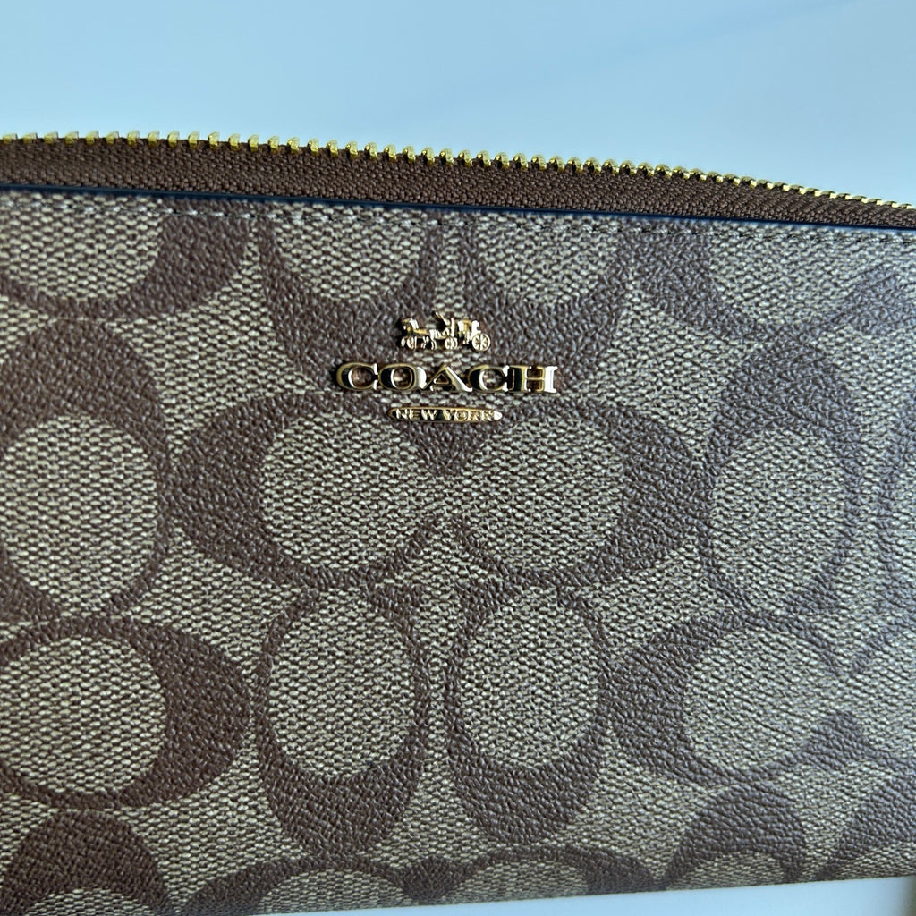 Coach Long Zip Around Wallet Brown Tan Signature Canvas Wristlet Excellent4