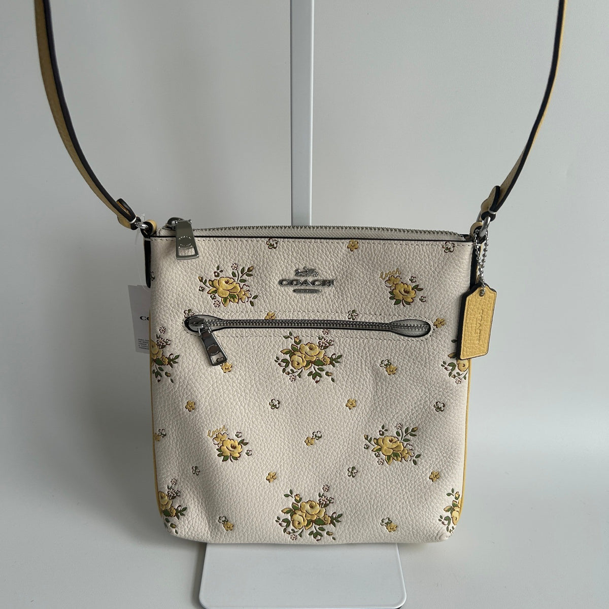 Coach Mini Rowan File Bag Chalk White Floral Pebbled Leather Crossbody NWT0