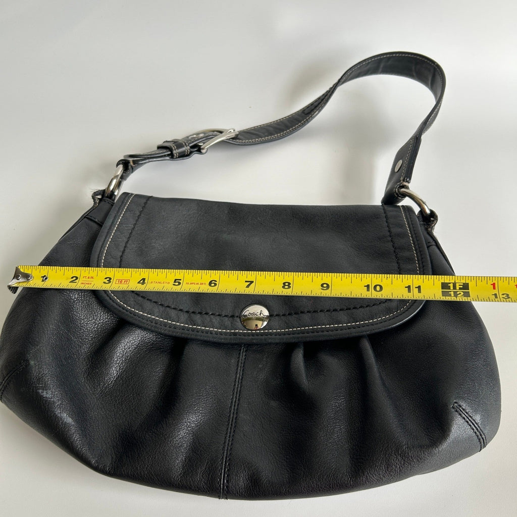 Coach Soho Pleated Flap Black Pebbled Leather Shoulder Bag Good10