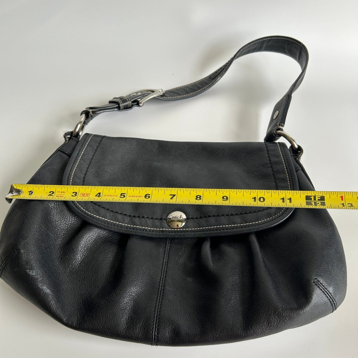 Coach Soho Pleated Flap Black Pebbled Leather Shoulder Bag Good10