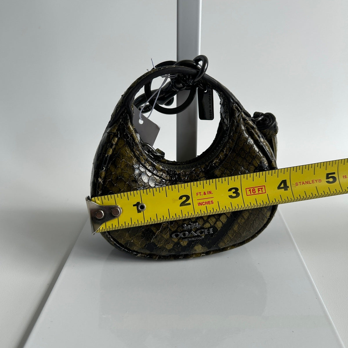 Coach Carmen Green Snake Print Embossed Leather Bag Charm NWT CCF183