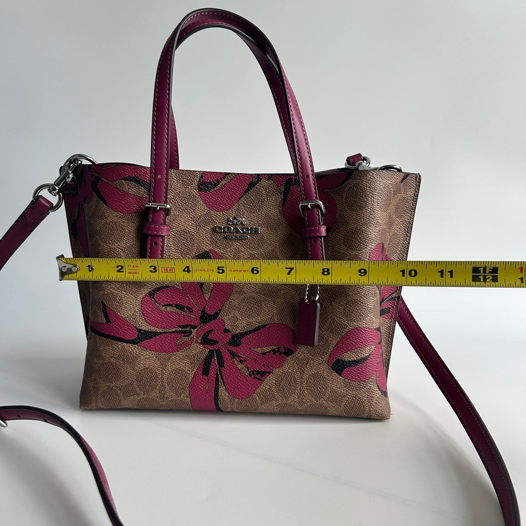 Coach Mollie Tote 25 Brown Pink Signature Canvas Bow Print Tote Excellent4