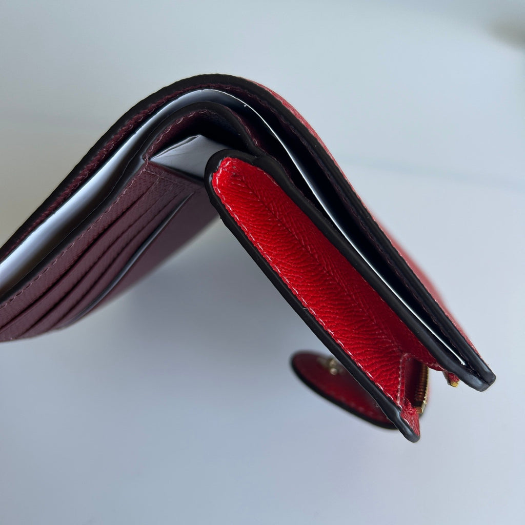 Coach Medium Corner Zip Miami Red Crossgrain Leather Wallet NEW5
