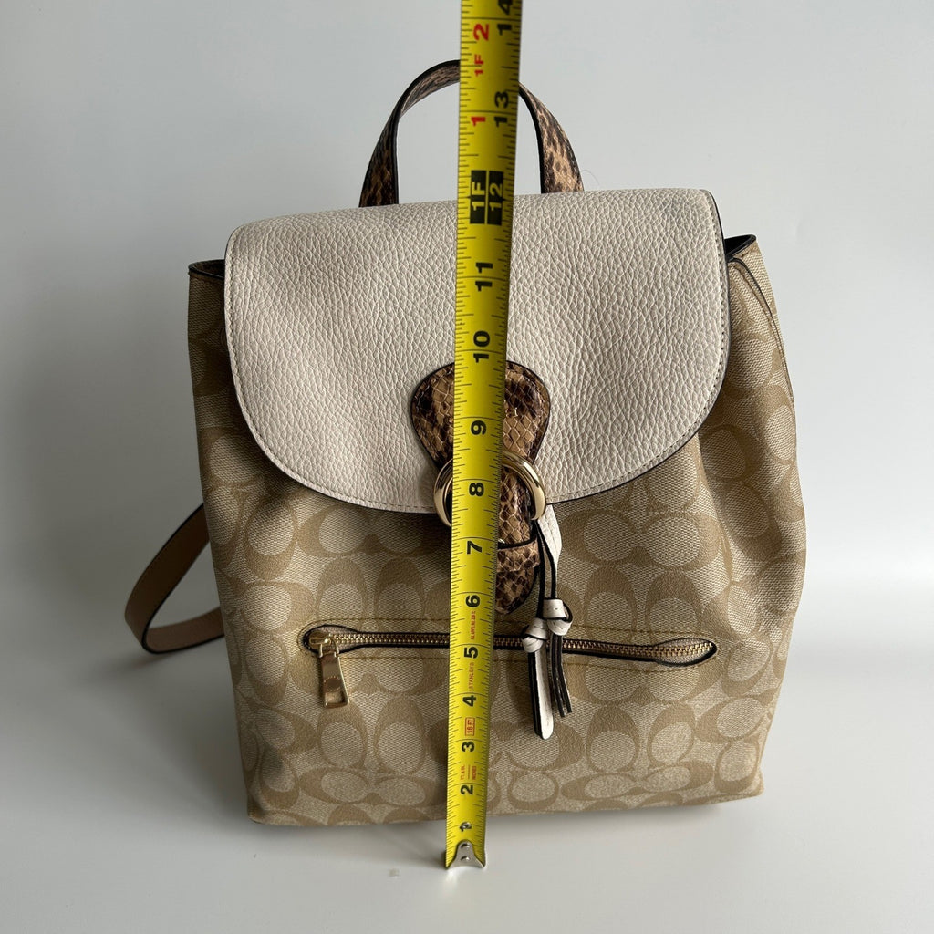 Coach Kleo Backpack Khaki Chalk Signature Canvas Leather CA426 Good9
