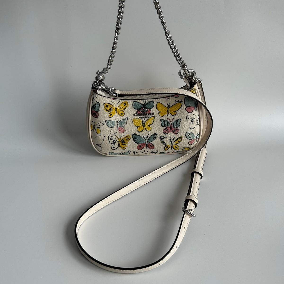 Coach Teri Mini Crossbody Chalk White Butterfly Coated Canvas Bag Excellent3