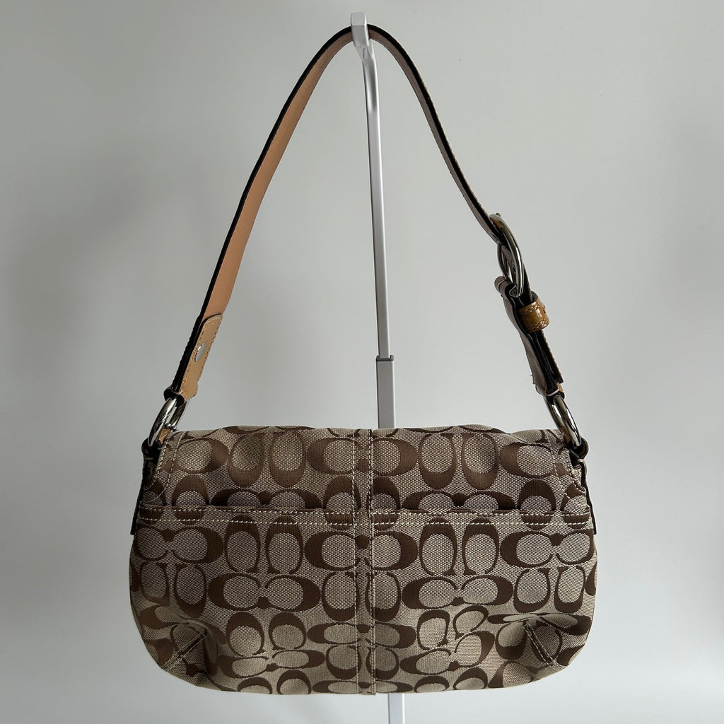 Coach Soho Signature Khaki Brown Canvas Leather Shoulder Bag Excellent1