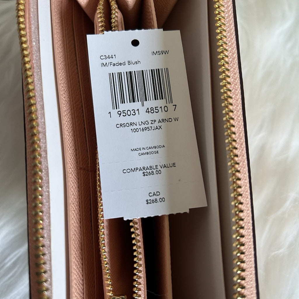Coach Long Zip Around Faded Blush Crossgrain Leather Wallet NWT4