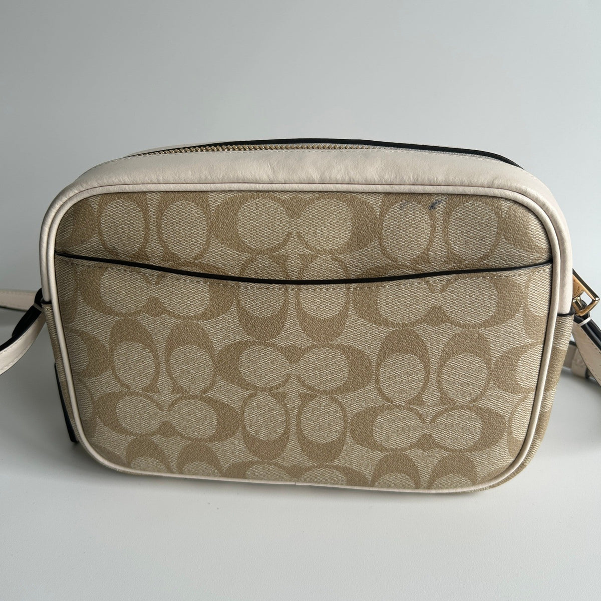 Coach Jamie Chalk White Signature Canvas Leather Camera Bag Good3