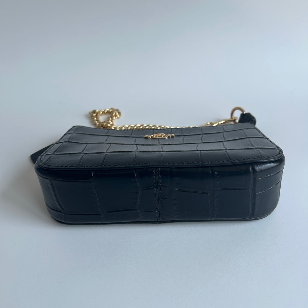 Coach Nolita 19 Black Croc Embossed Leather Wristlet Bag 63862