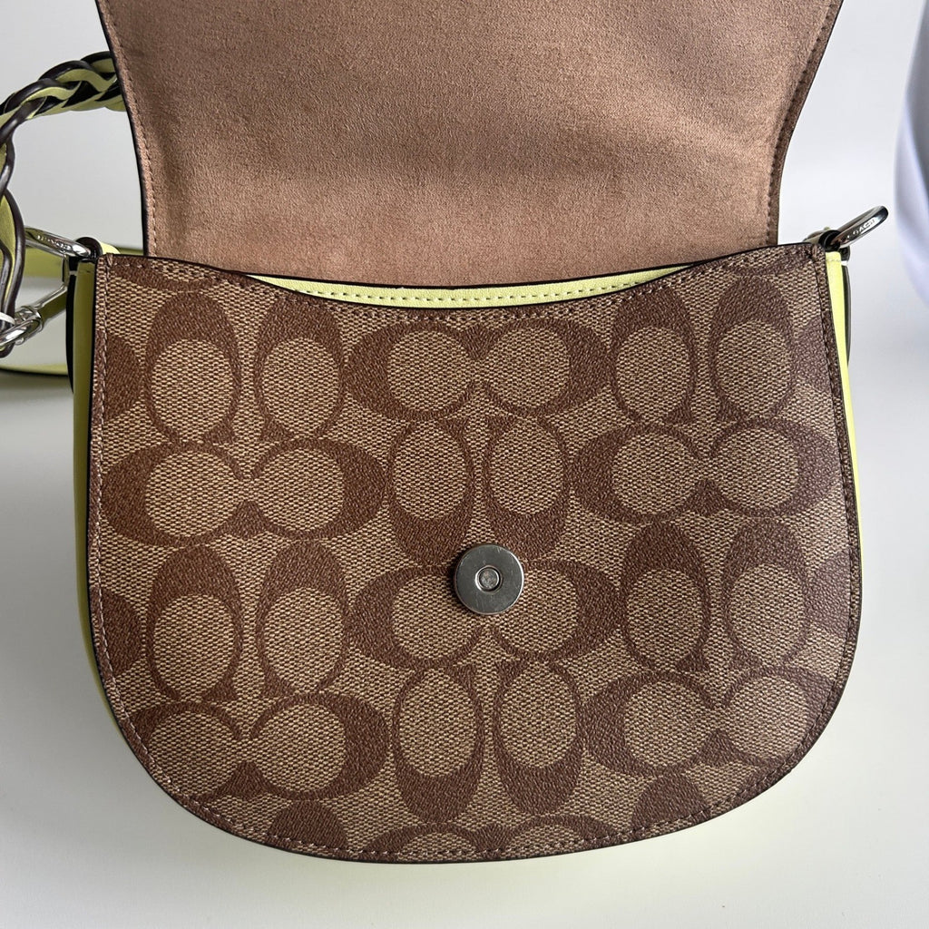 Coach Morgan Saddle Bag Brown Lime Signature Canvas CJ615 Excellent4