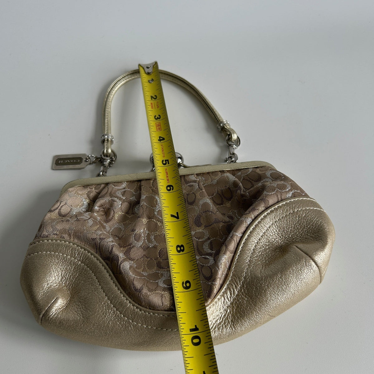 Coach Signature Lurex Chenille Gold Leather Kisslock Bag 3597 Excellent7
