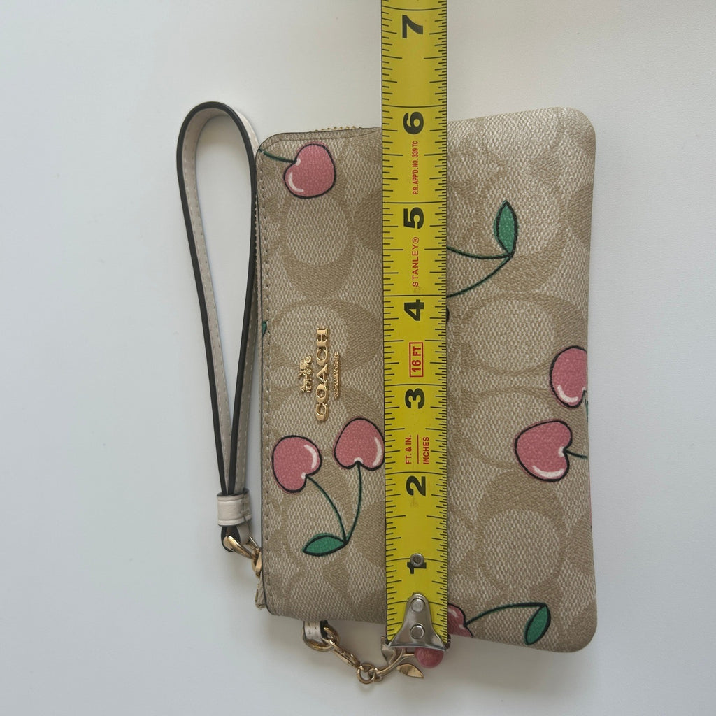 Coach Small Wristlet Signature Canvas Cherry Khaki Multi Coated Canvas Excellent4