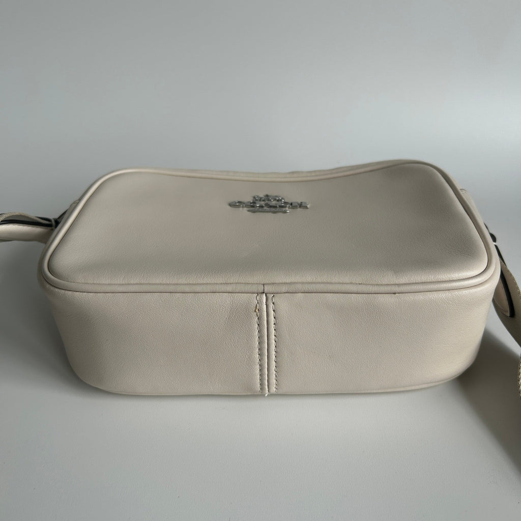Coach Mini Jamie Chalk White Pebbled Leather Camera Bag Excellent4