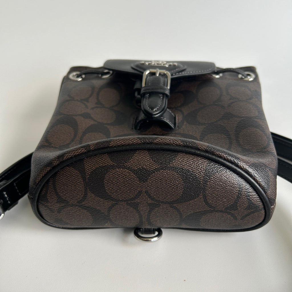 Coach Amelia Brown Black Signature Canvas Leather Convertible Backpack CL458 EX3