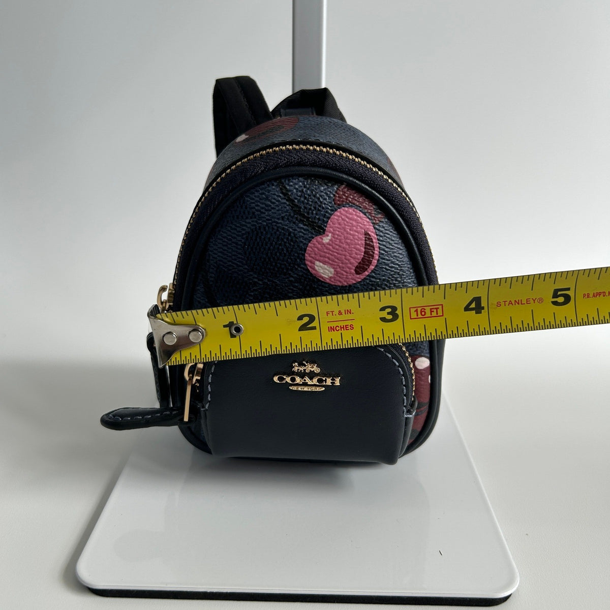 Coach Mini Court Midnight Navy Cherry Signature Canvas Backpack Bag Charm CZ0964