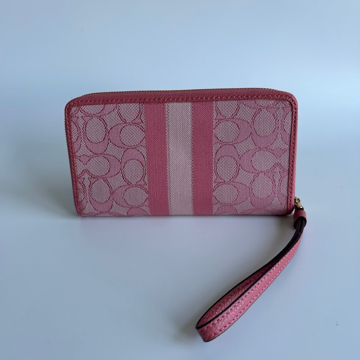 Coach Dempsey Pink Signature Jacquard Stripe Phone Wallet C9073 Good1