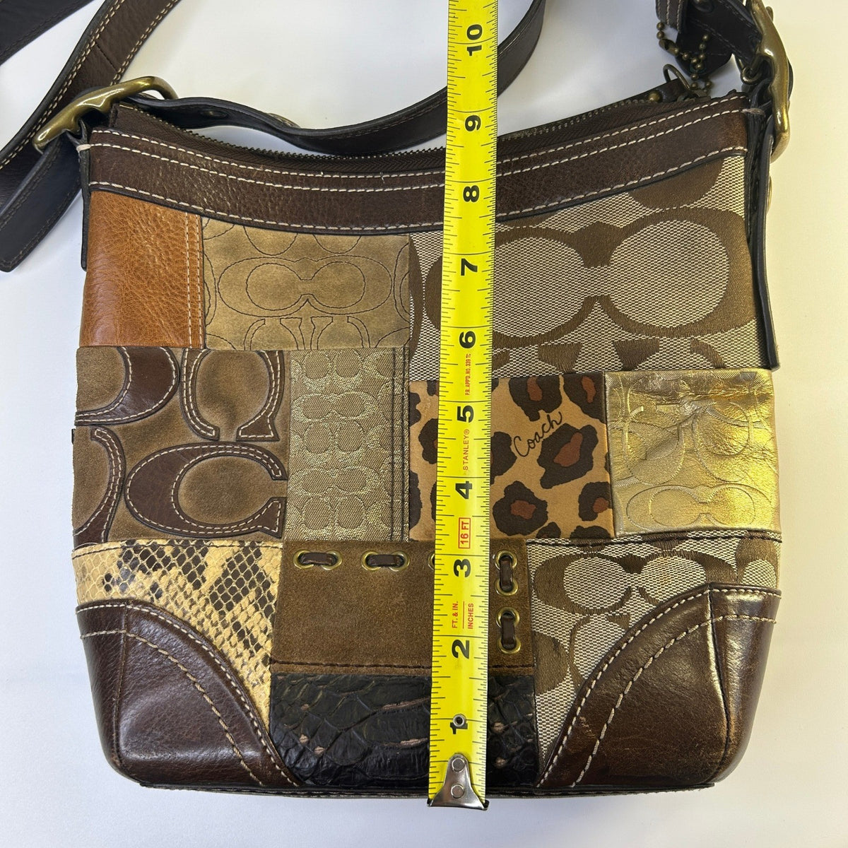 Coach Holiday Patchwork Brown Leather Suede Shoulder Bag F12840 Good8