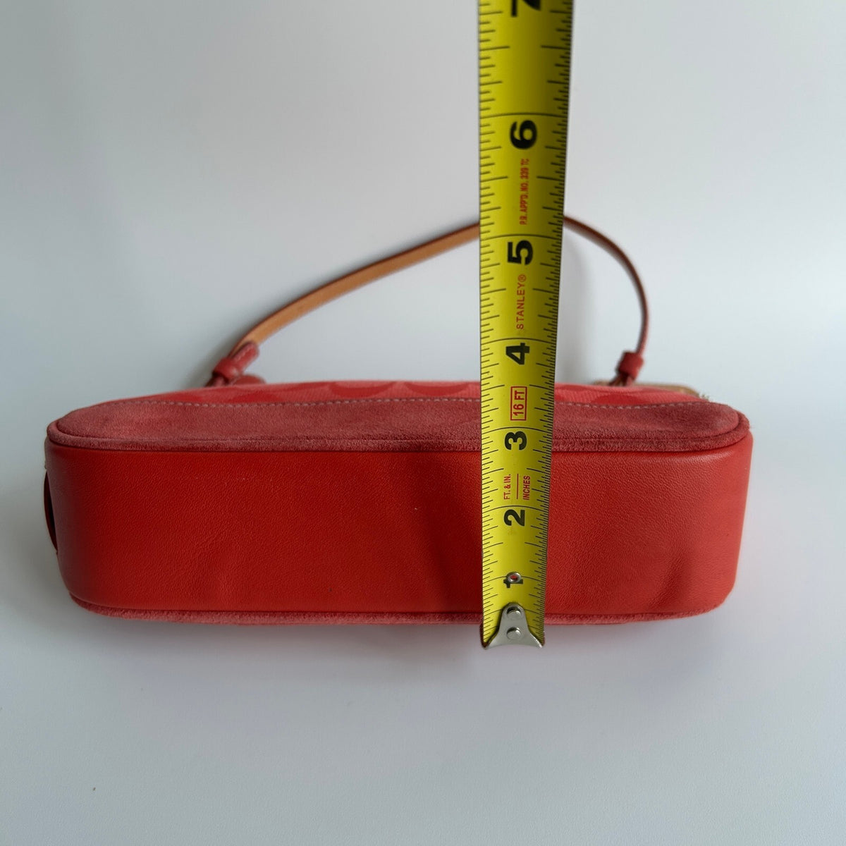 Coach Signature Jacquard Mini Demi Pouch Shoulder Bag Red Canvas Suede Trim 60949