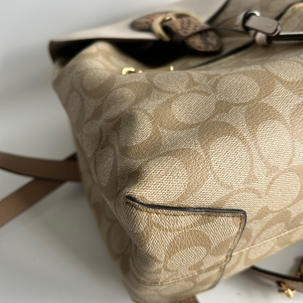 Coach Kleo Backpack Khaki Chalk Signature Canvas Leather CA426 Good4