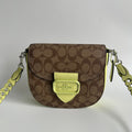 Coach Morgan Saddle Bag Brown Lime Signature Canvas CJ615 Excellent0