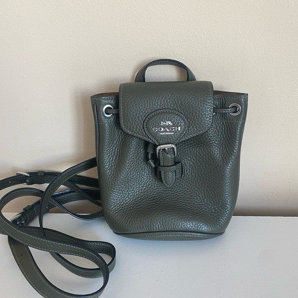 Coach Amelia Olive Green Pebbled Leather Convertible Backpack CL408 NEW1