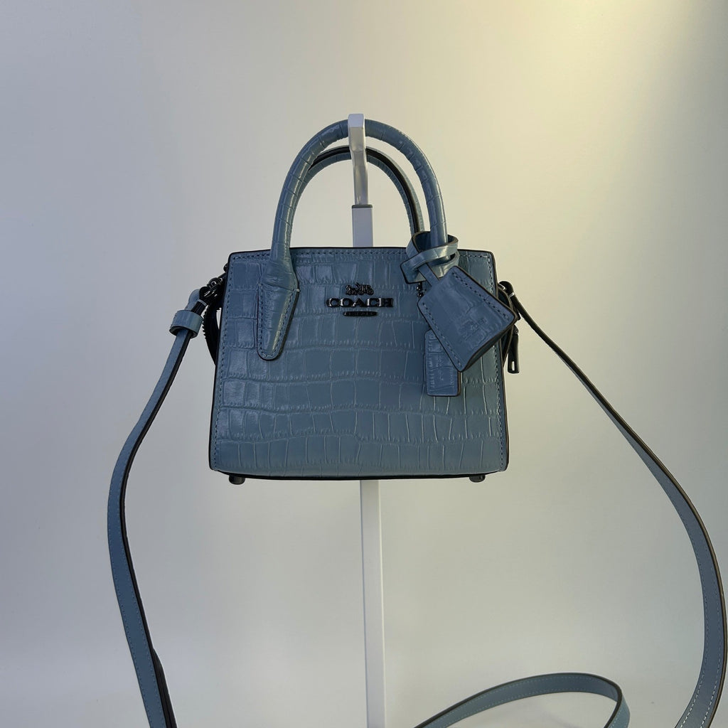 Coach Andrea Mini Carryall Blue Croc Embossed Leather Crossbody Bag Excellent0