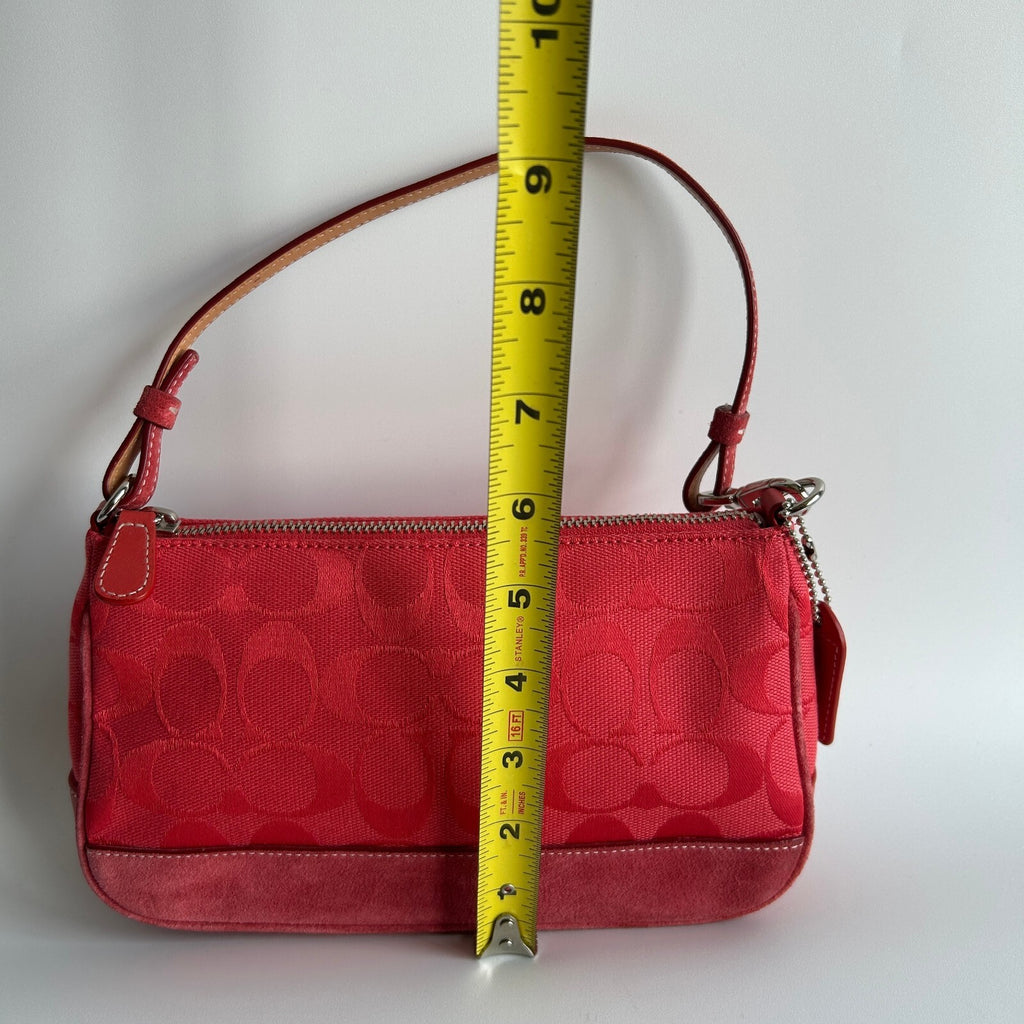Coach Signature Jacquard Mini Demi Pouch Shoulder Bag Red Canvas Suede Trim 60948
