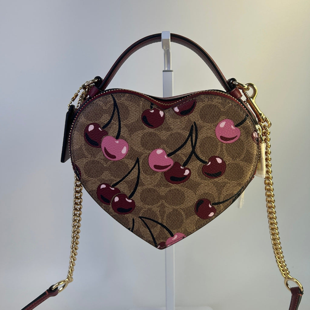 Coach Heart Crossbody Tan Multi Signature Canvas Cherry Print CY706 NWT1