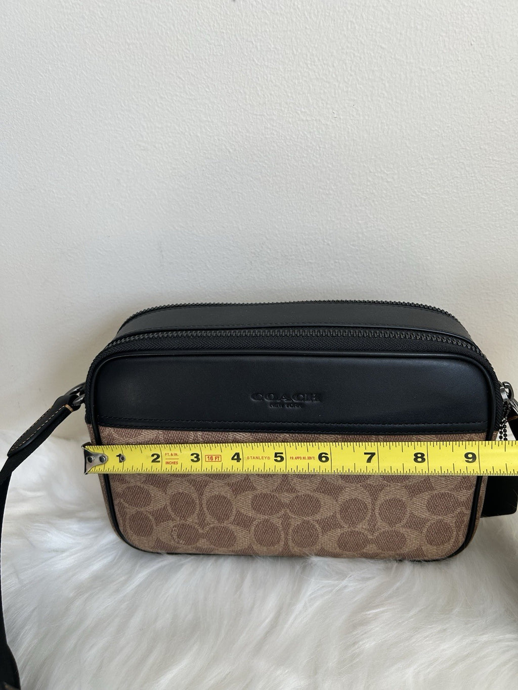Coach Graham Tan Black Signature Canvas Leather Crossbody Bag Excellent8