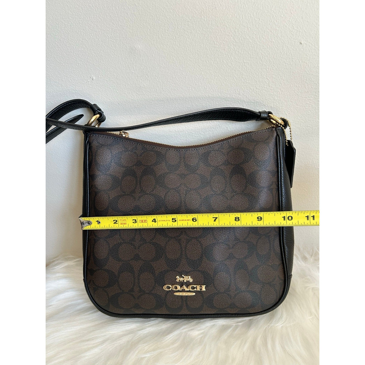 Coach File Brown Black Signature Canvas Leather Crossbody Bag Excellent4