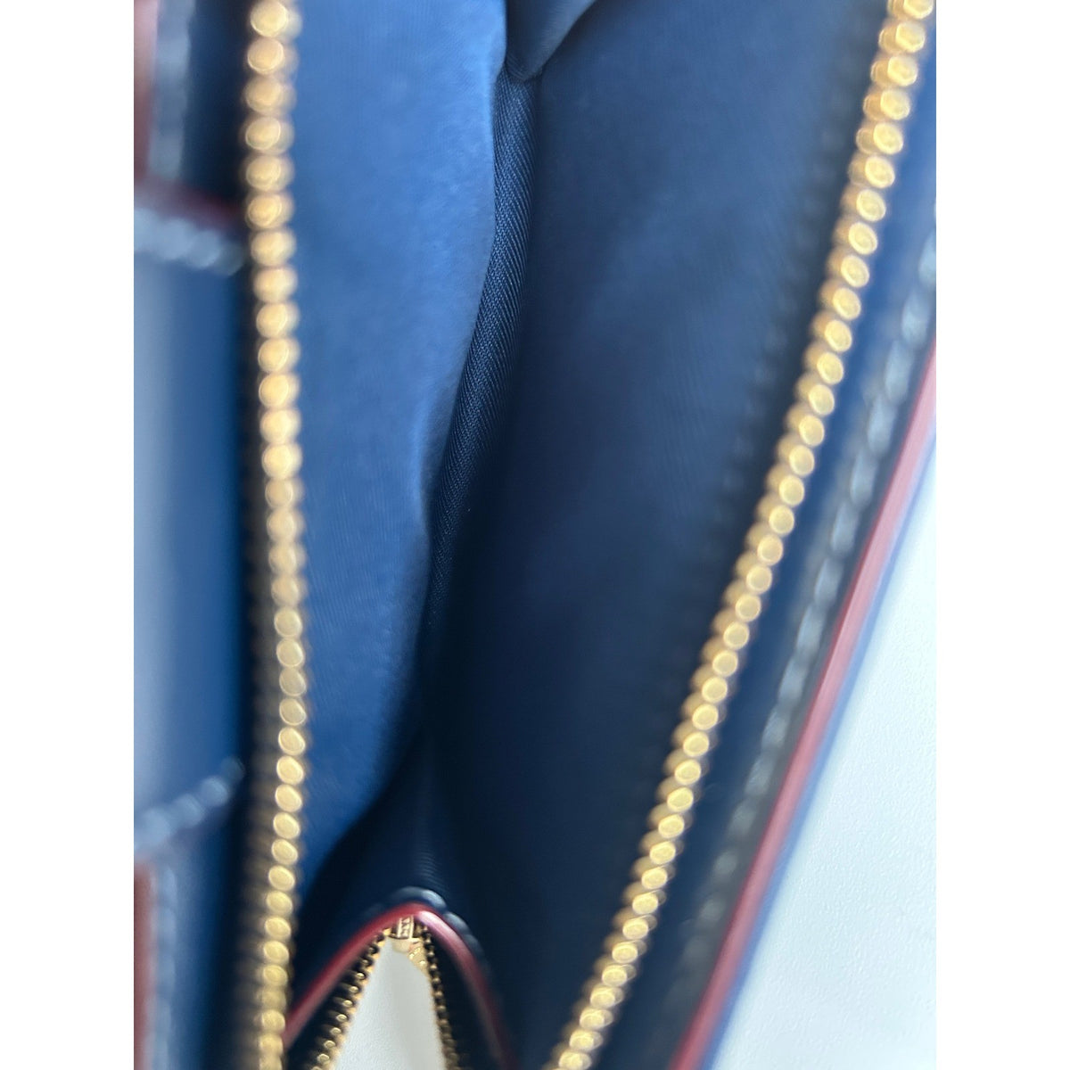 Coach Medium Corner Zip Wallet Navy Blue Signature Chambray Leather Excellent5
