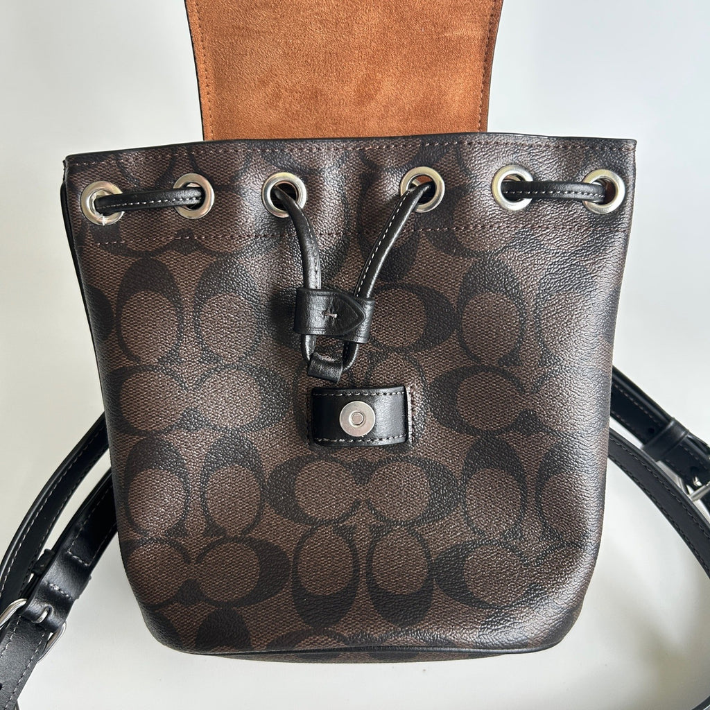 Coach Amelia Brown Black Signature Canvas Leather Convertible Backpack CL458 EX4