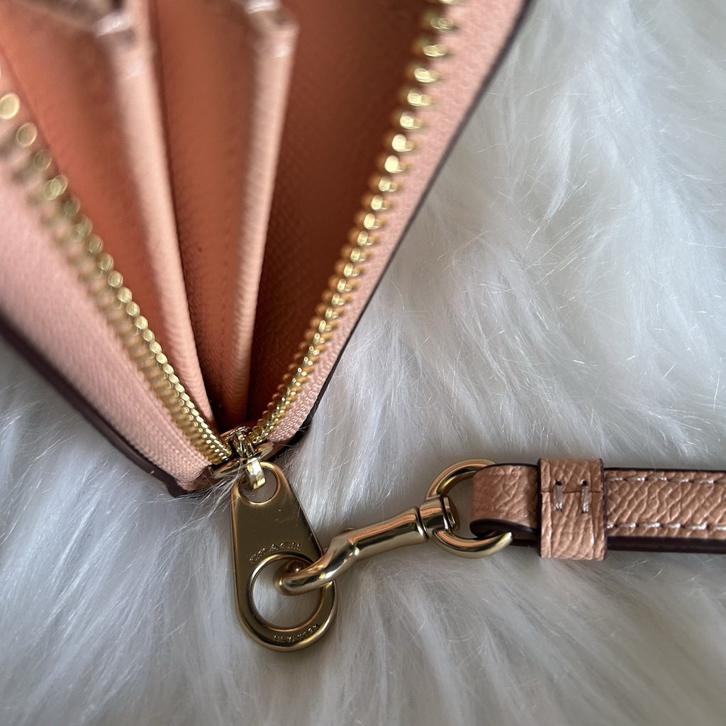 Coach Long Zip Around Faded Blush Crossgrain Leather Wallet NWT3