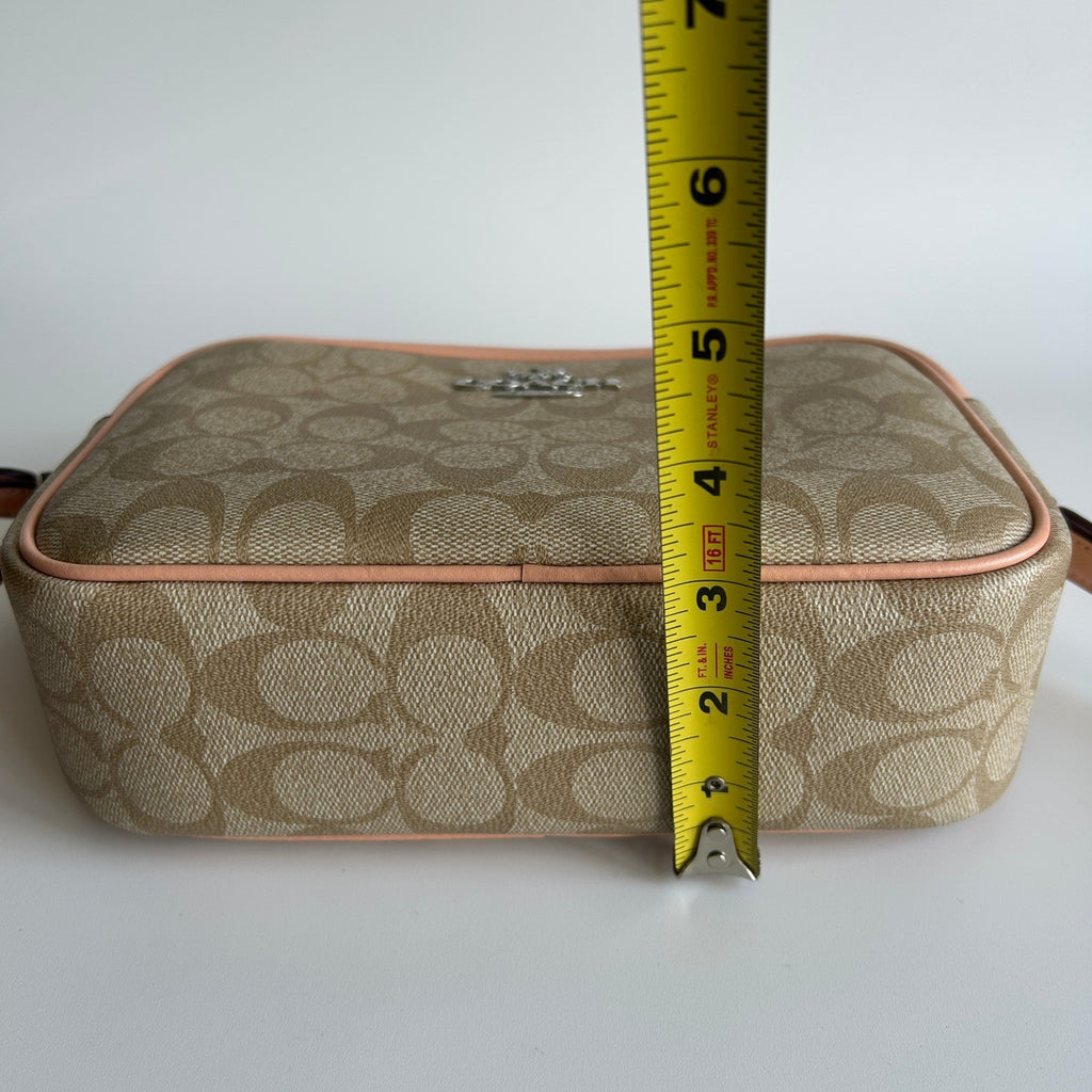 Coach Jamie Camera Bag Khaki Peach Signature Canvas Leather Crossbody Excellent6