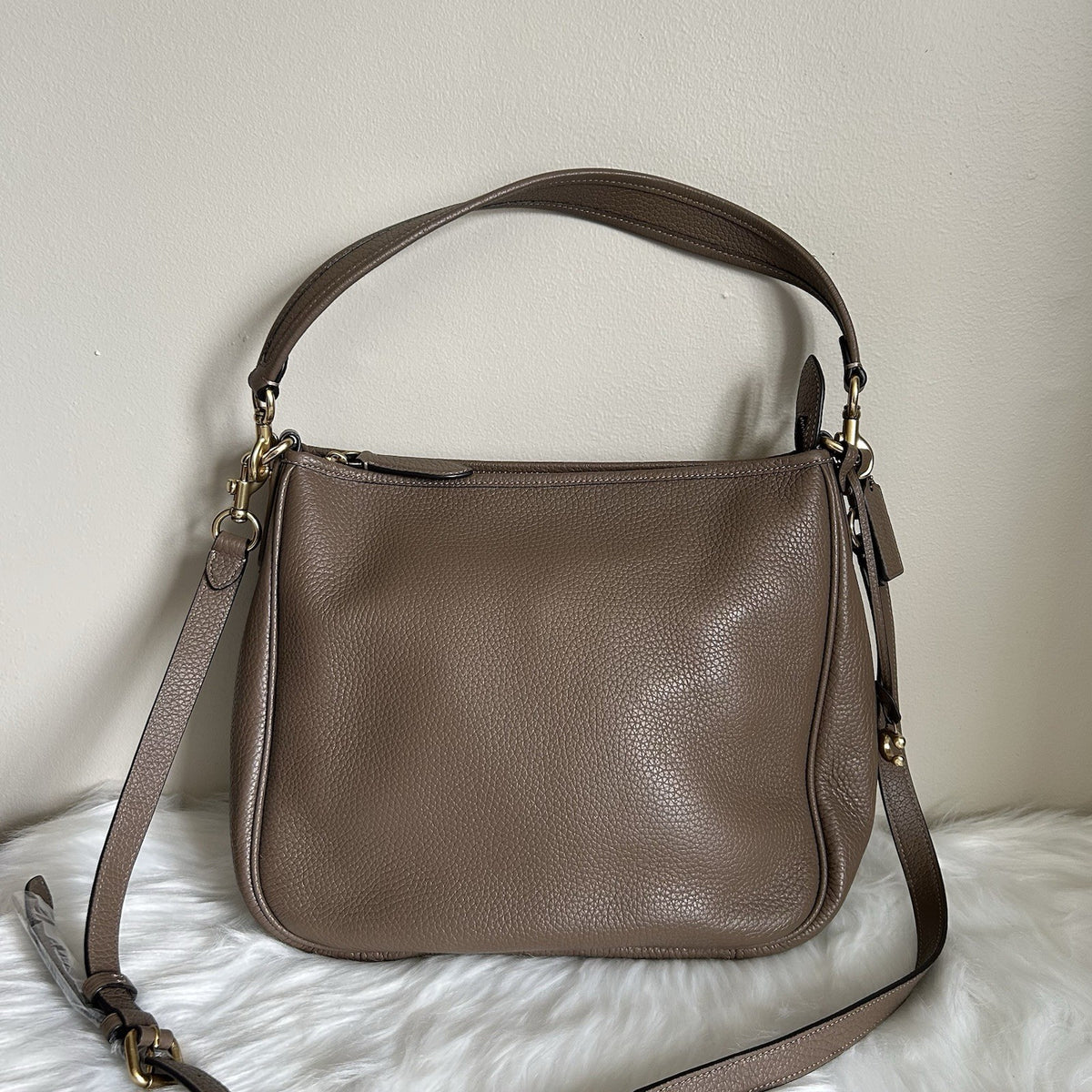 Coach Cary Dark Stone Pebbled Leather Shoulder Bag CC435 Excellent0