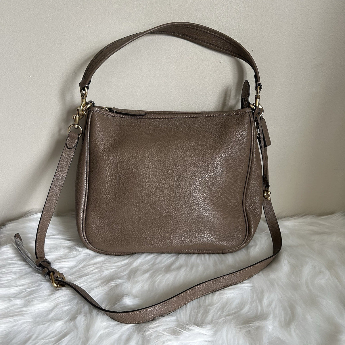 Coach Cary Dark Stone Pebbled Leather Shoulder Bag CC435 Excellent1
