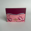 Coach Slim ID Card Case Flower Pink Cherry Print Leather CR840 New0