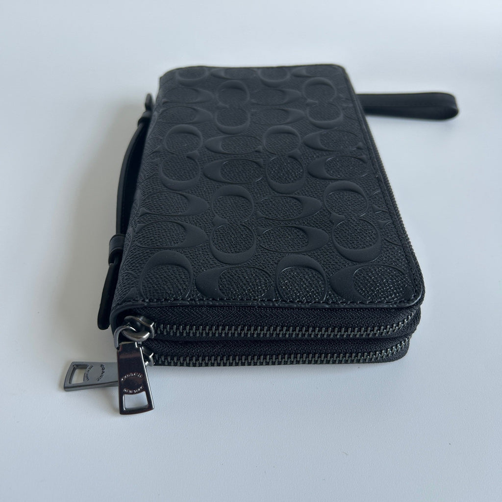 Coach Double Zip Travel Organizer Black Embossed Leather Wallet Excellent3