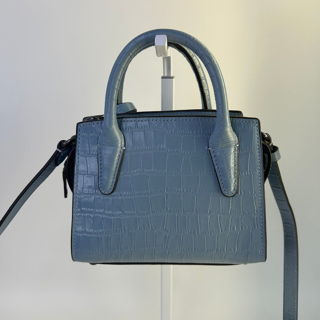 Coach Andrea Mini Carryall Blue Croc Embossed Leather Crossbody Bag Excellent1