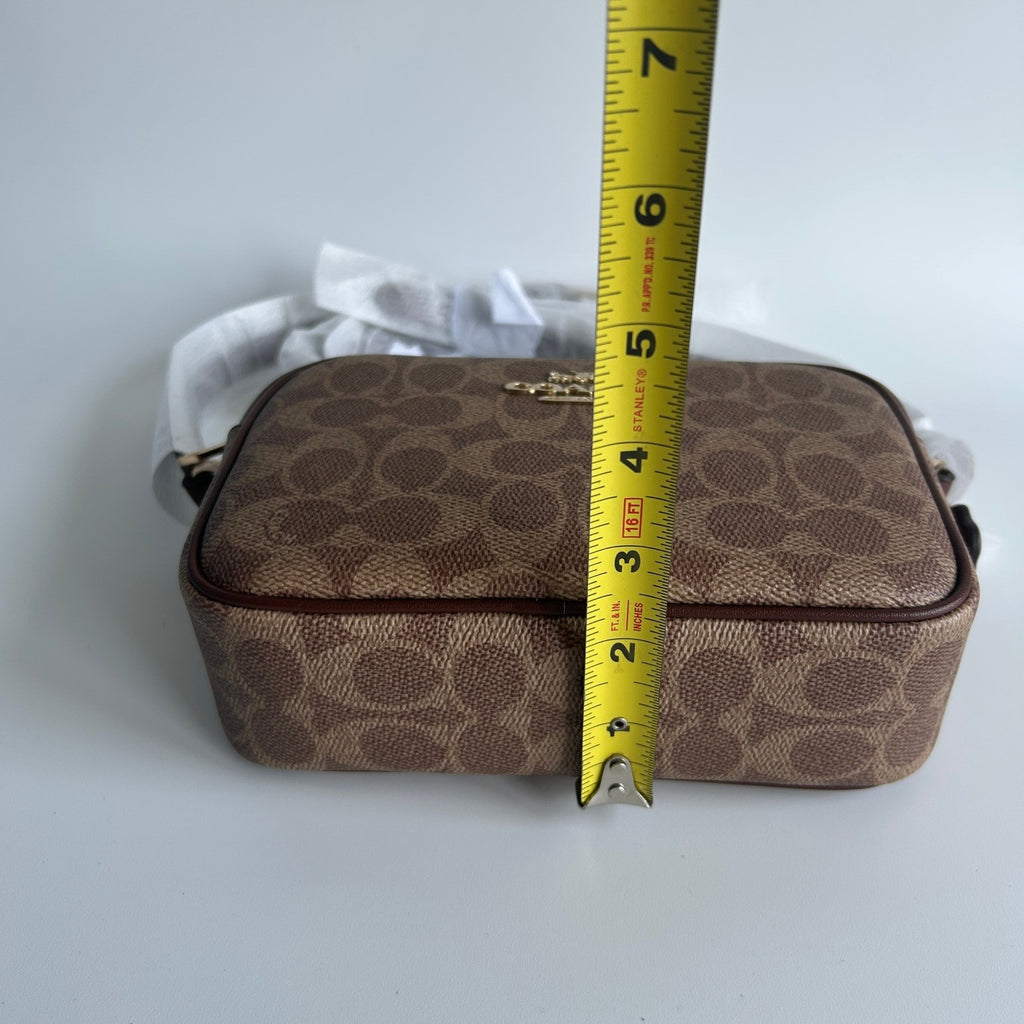 Coach Mini Jamie Tan Brown Signature Canvas Leather Camera Bag NEW8