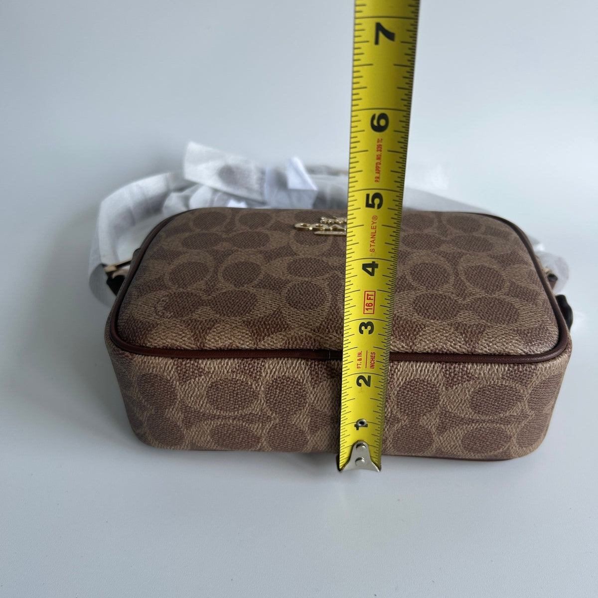 Coach Mini Jamie Tan Brown Signature Canvas Leather Camera Bag NEW8