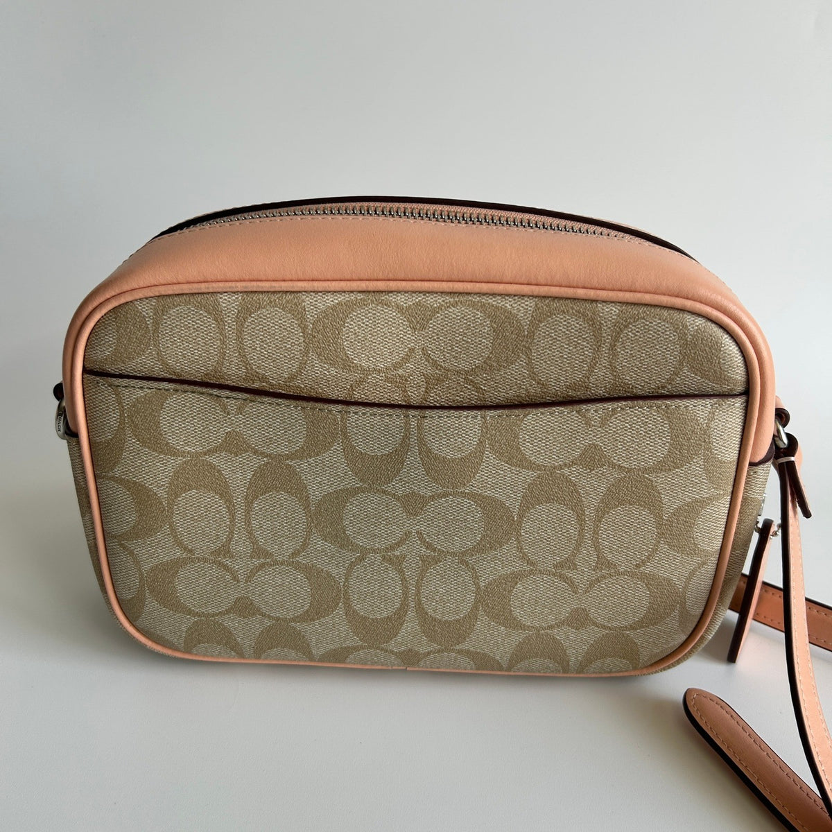 Coach Jamie Camera Bag Khaki Peach Signature Canvas Leather Crossbody Excellent2