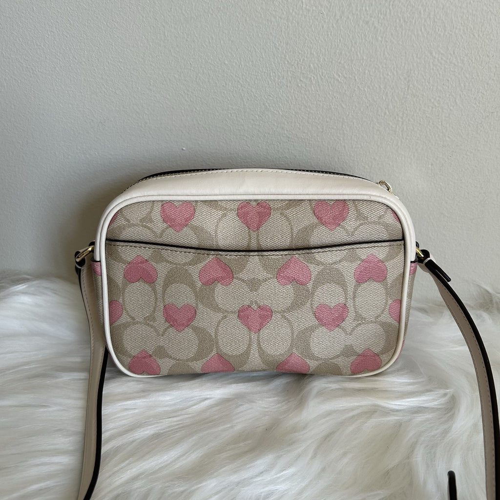 Coach Jamie Camera Bag Chalk Multi Signature Canvas Heart Crossbody Excellent2