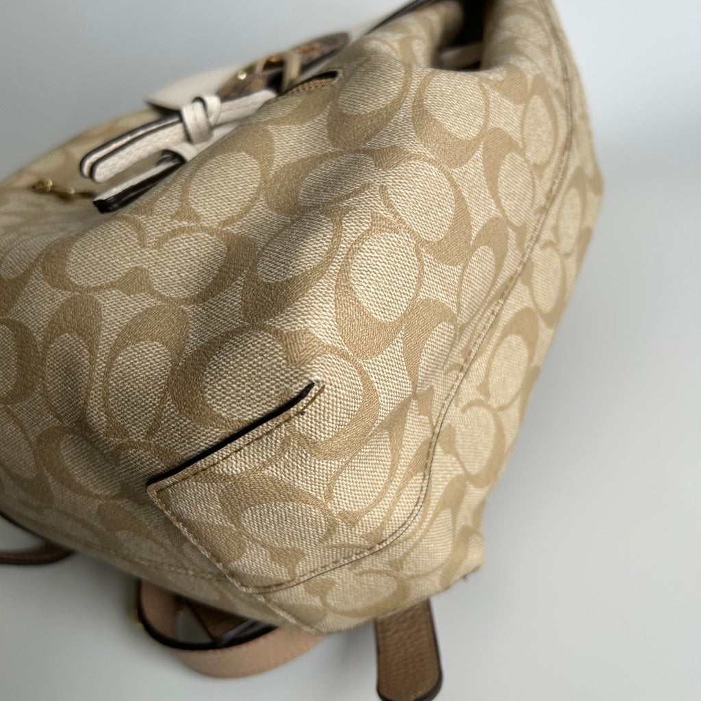 Coach Kleo Backpack Khaki Chalk Signature Canvas Leather CA426 Good3