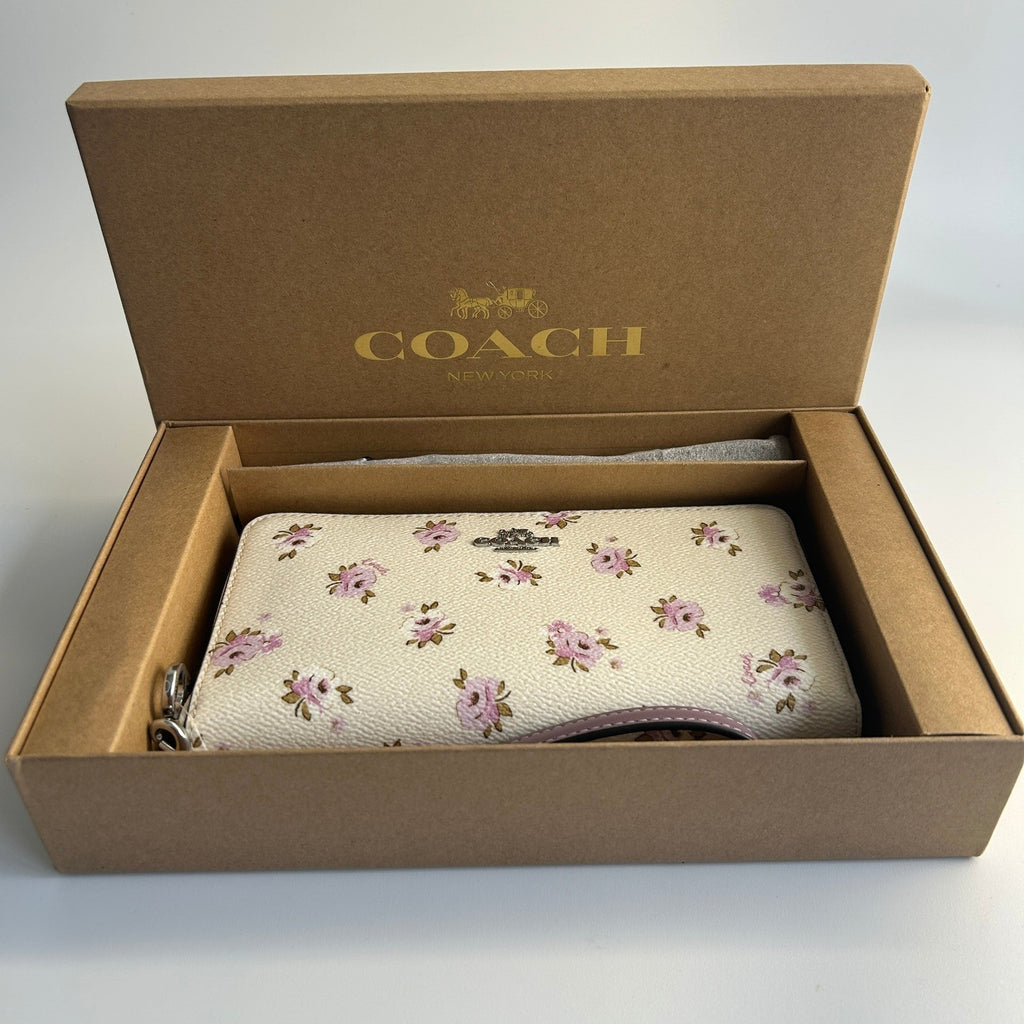 Coach Long Zip Around Wallet Chalk White Floral Coated Canvas0